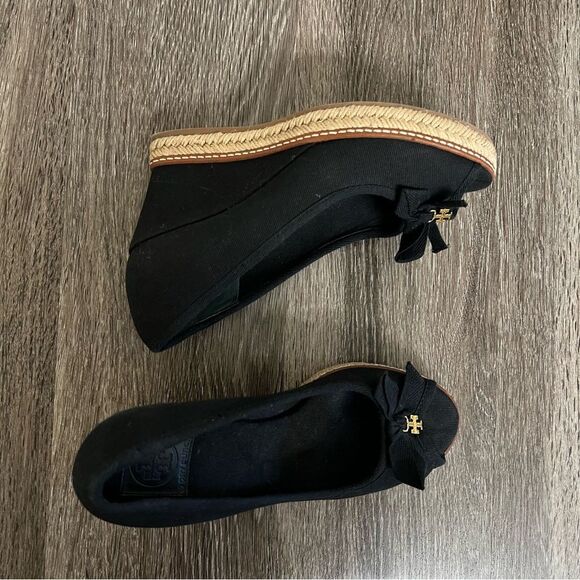 Tory Burch Jackie Peep-Toe Espadrille Wedge Shoes in Black Size 6,5 - Picture 5 of 10